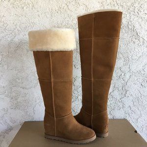 NEW UGG FEMME OVER THE KNEE TALL SUEDE SHEARLING LINED BOOTS CHESTNUT